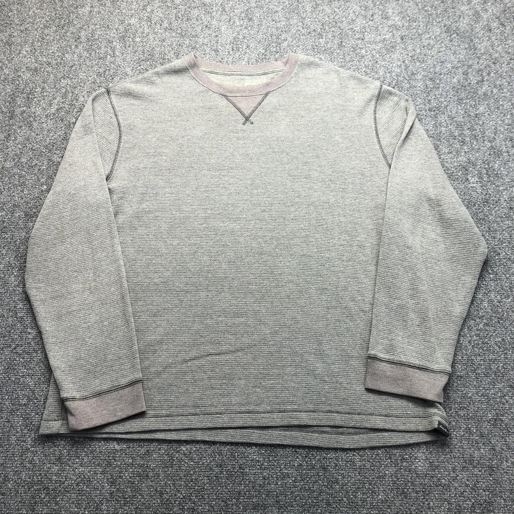 Y2K Sweater Mens XL Gray Waffle Knit Crewneck Pullover Thermal Casual